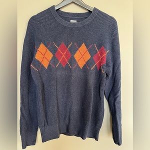 Men’s Ribbed Argyle Crewneck Sweater, NWT, S